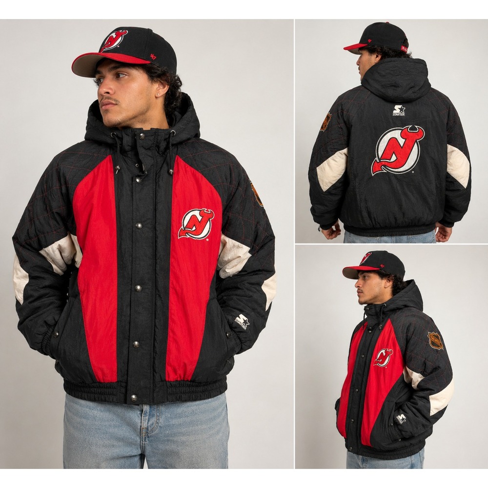 New Jersey Devils Starter Jacket Vintage 90's Color Block XL Red Black Rare HTF